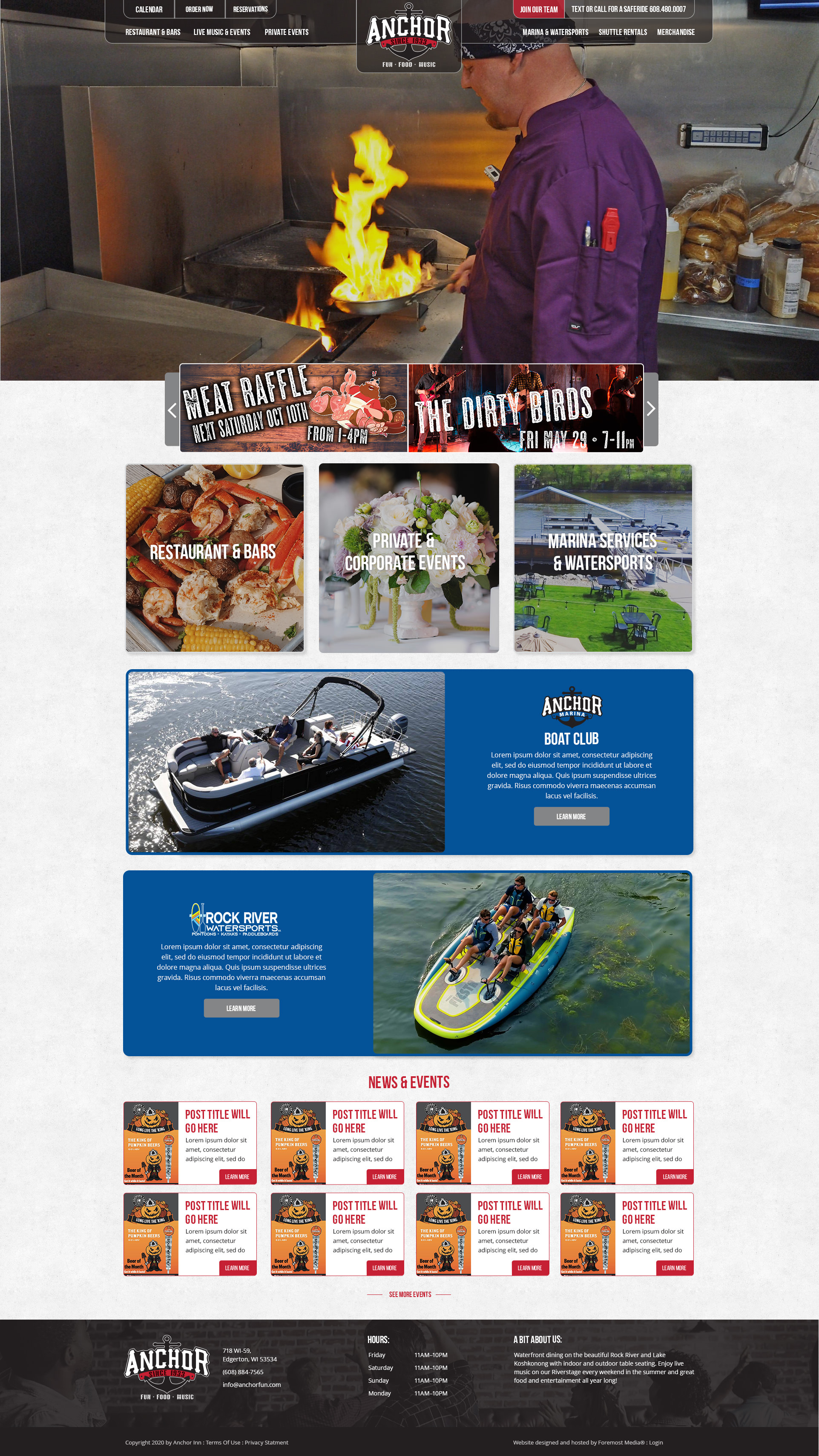 Example of the new and improved DNN website designed by Foremost Media for Anchor Inn Bar & Grill