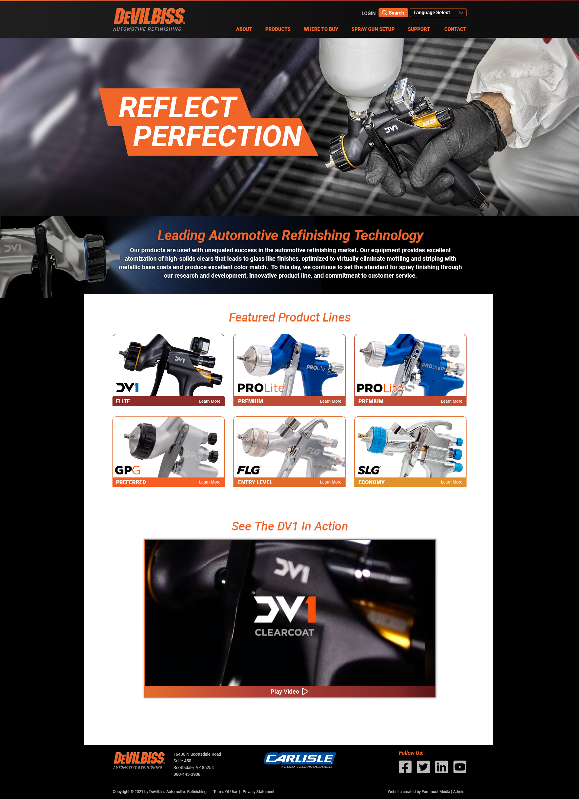 Example of the new and improved DNN website designed by Foremost Media for DevilBiss Automotive Refinishing