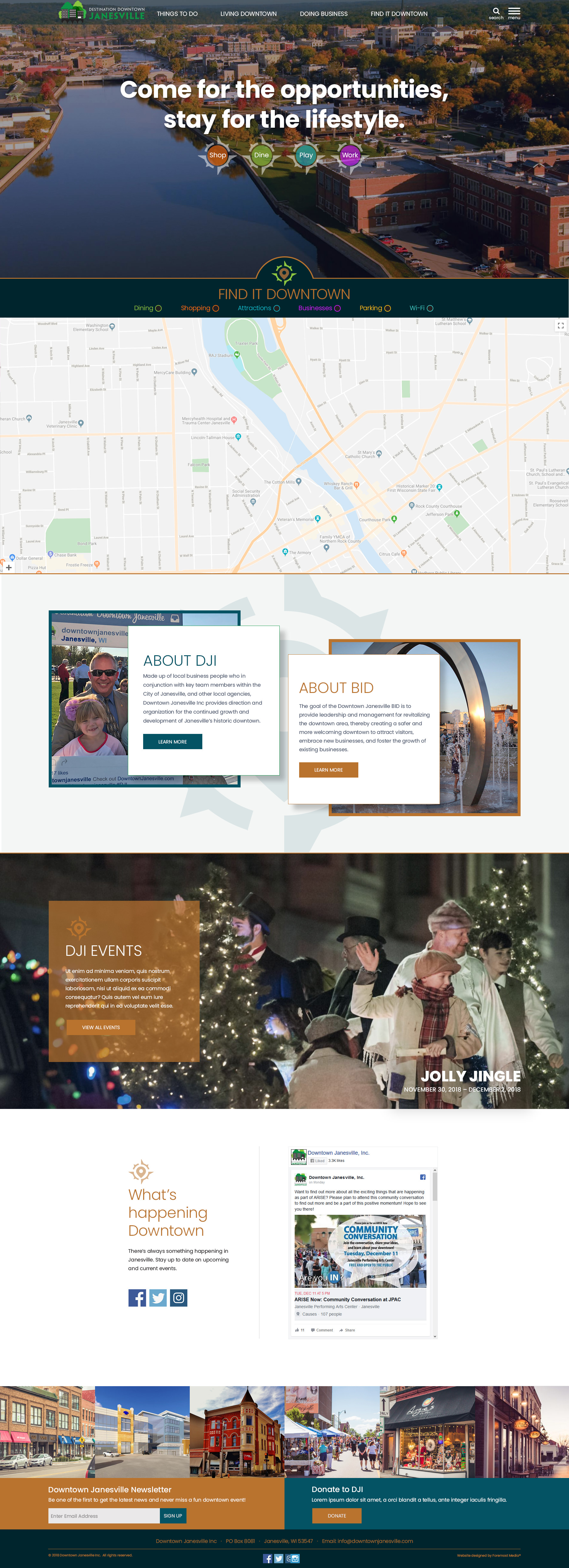 Example of the new and improved DNN website designed by Foremost Media for Destination Downtown Janesville