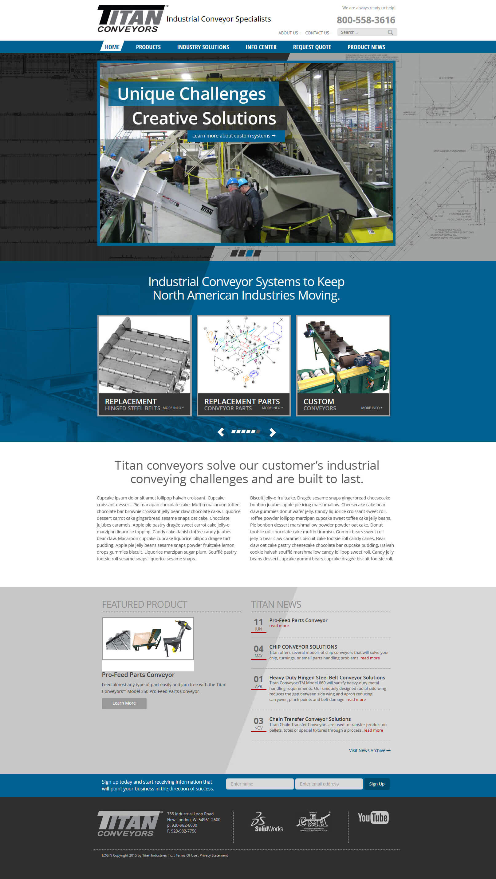 Example of the new and improved DNN website designed by Foremost Media for Titan Conveyors