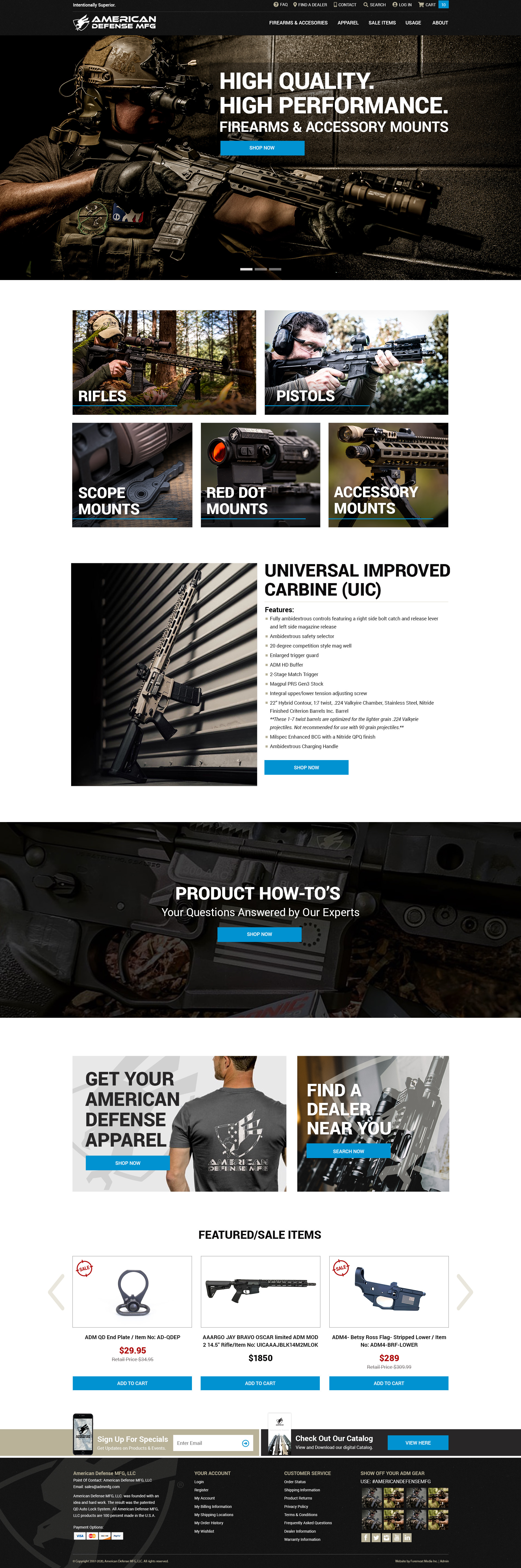 Example of the new and improved nopCommerce website designed by Foremost Media for American Defense Manufacturing