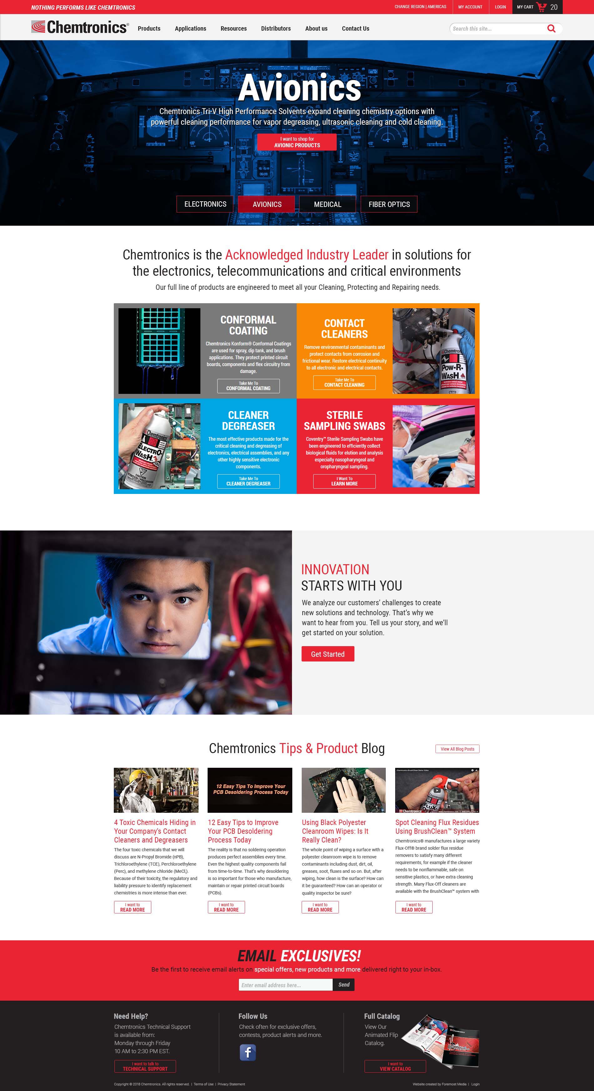 Example of the new and improved nopCommerce website designed by Foremost Media for Chemtronics