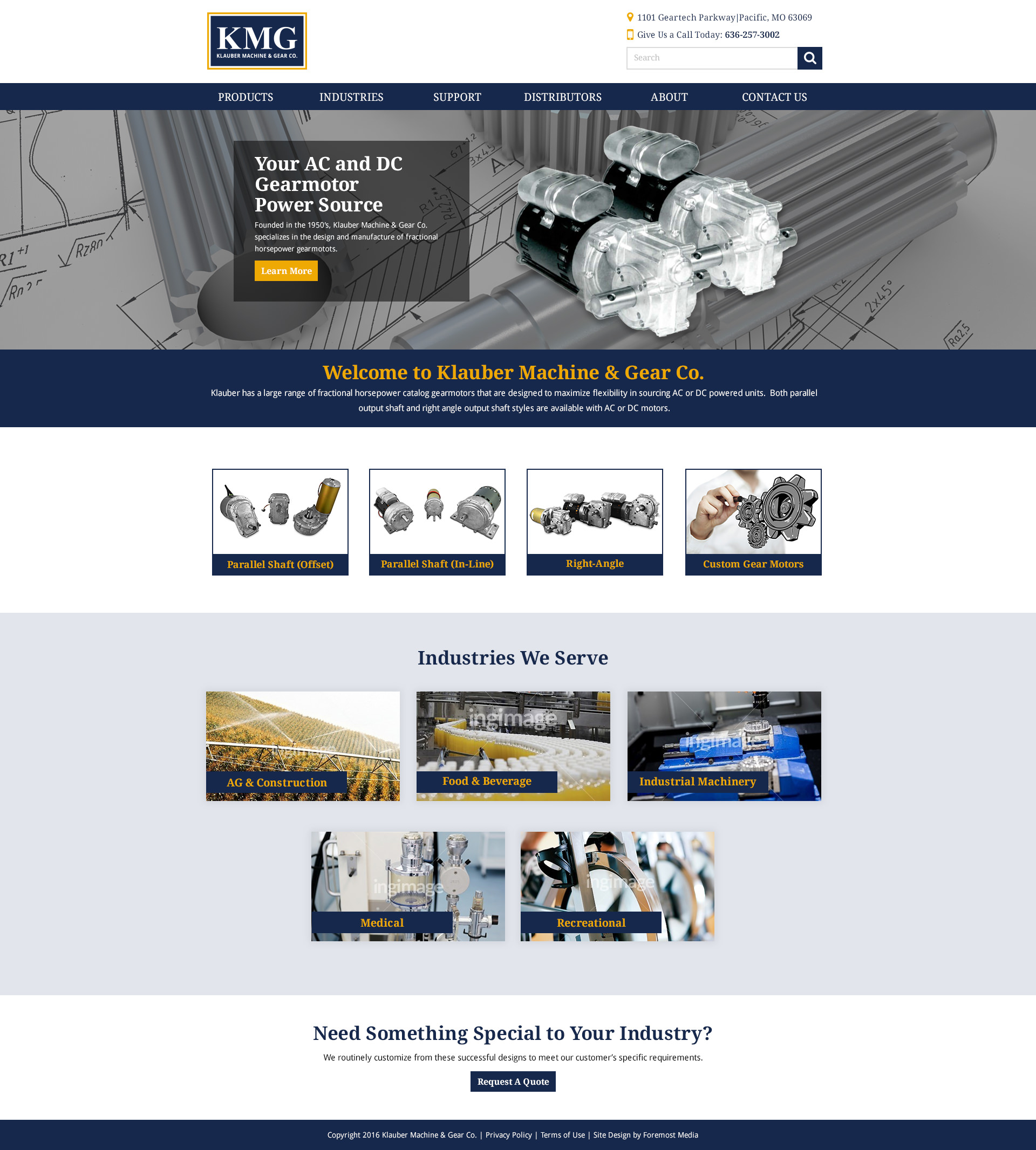 Example of the new and improved nopCommerce website designed by Foremost Media for Klauber Machine & Gear Co.