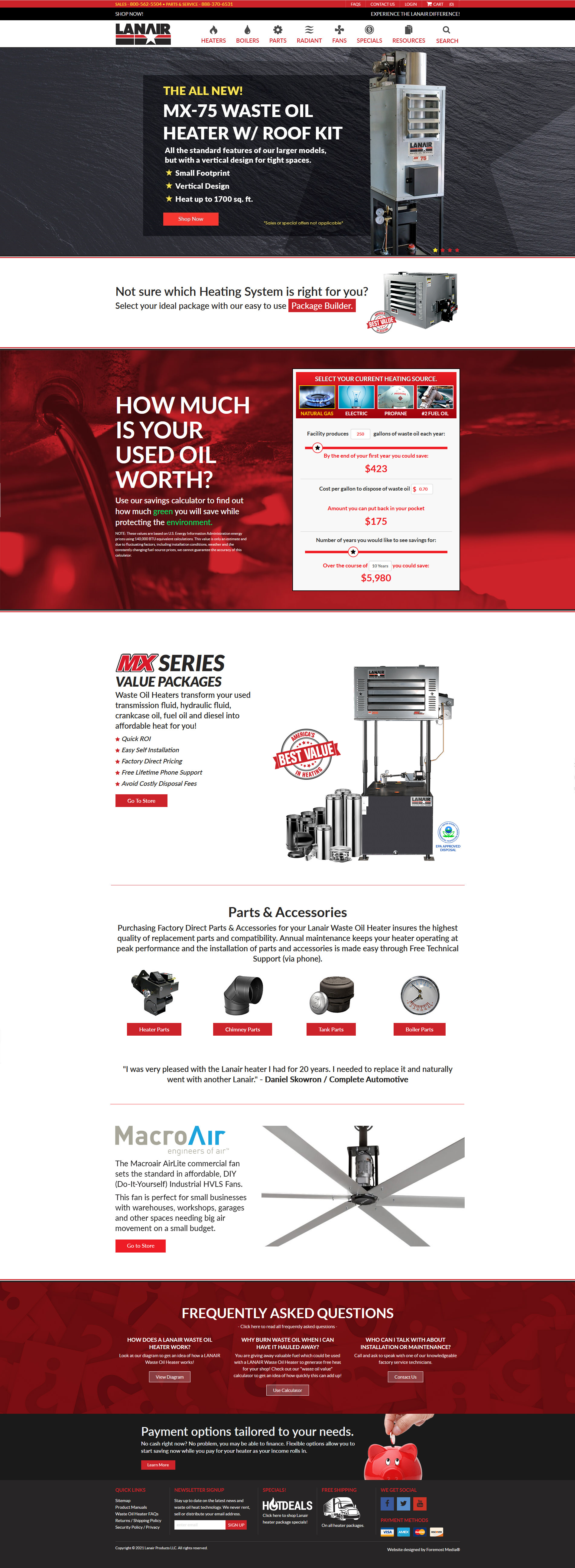 Example of the new and improved nopCommerce website designed by Foremost Media for Lanair Heating and Cooling