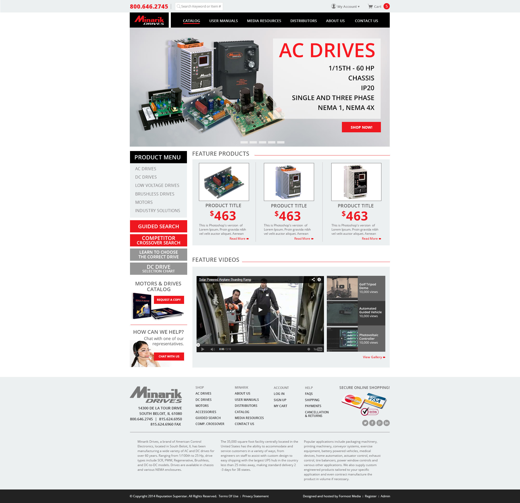Example of the new and improved nopCommerce website designed by Foremost Media for Minarik Drives