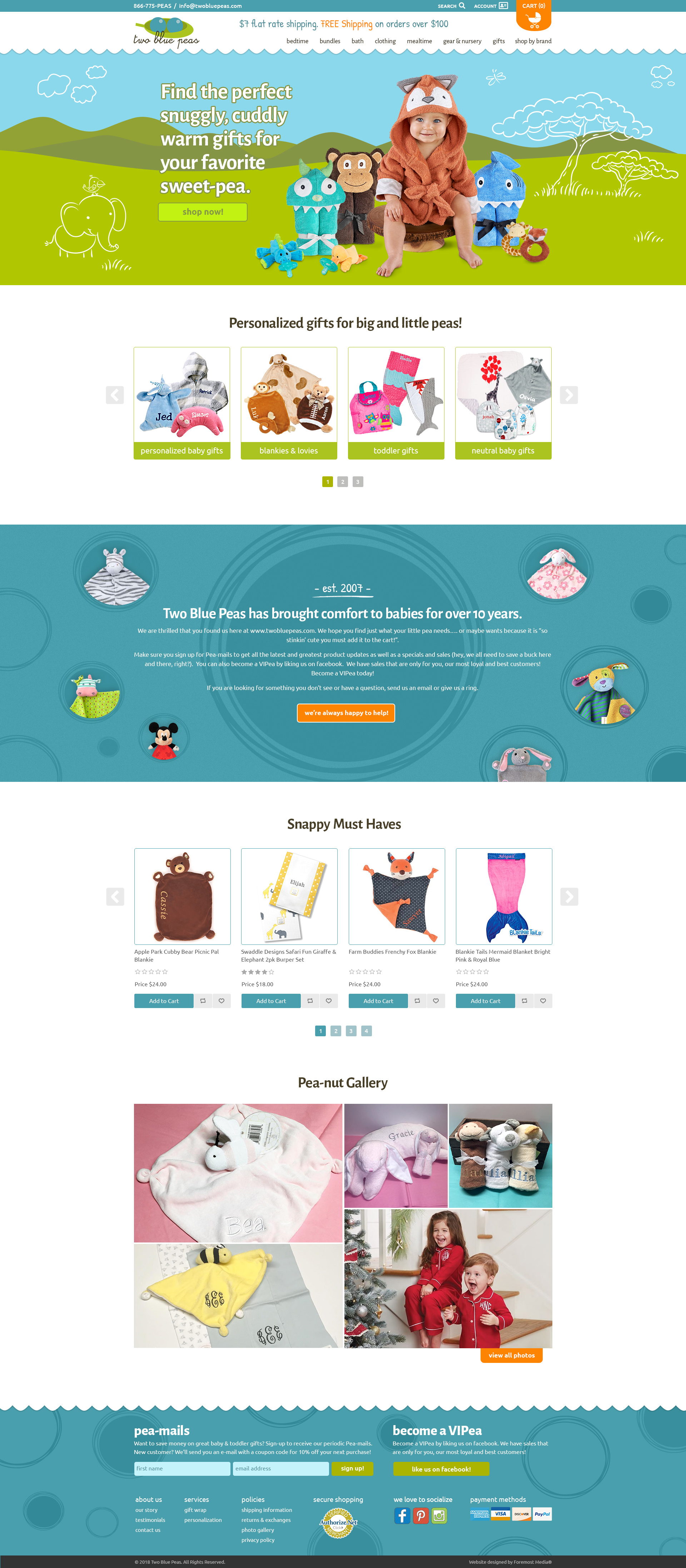 Example of the new and improved nopCommerce website designed by Foremost Media for Two Blue Peas