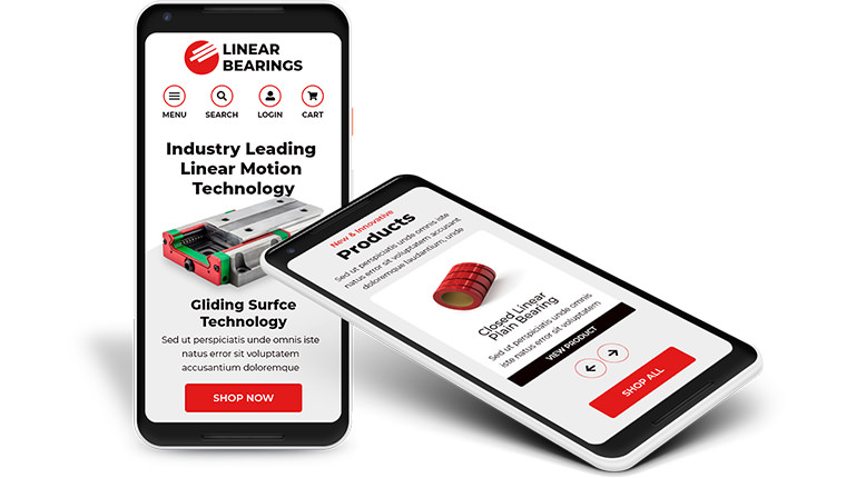 Linear Bearings homepage on mobile