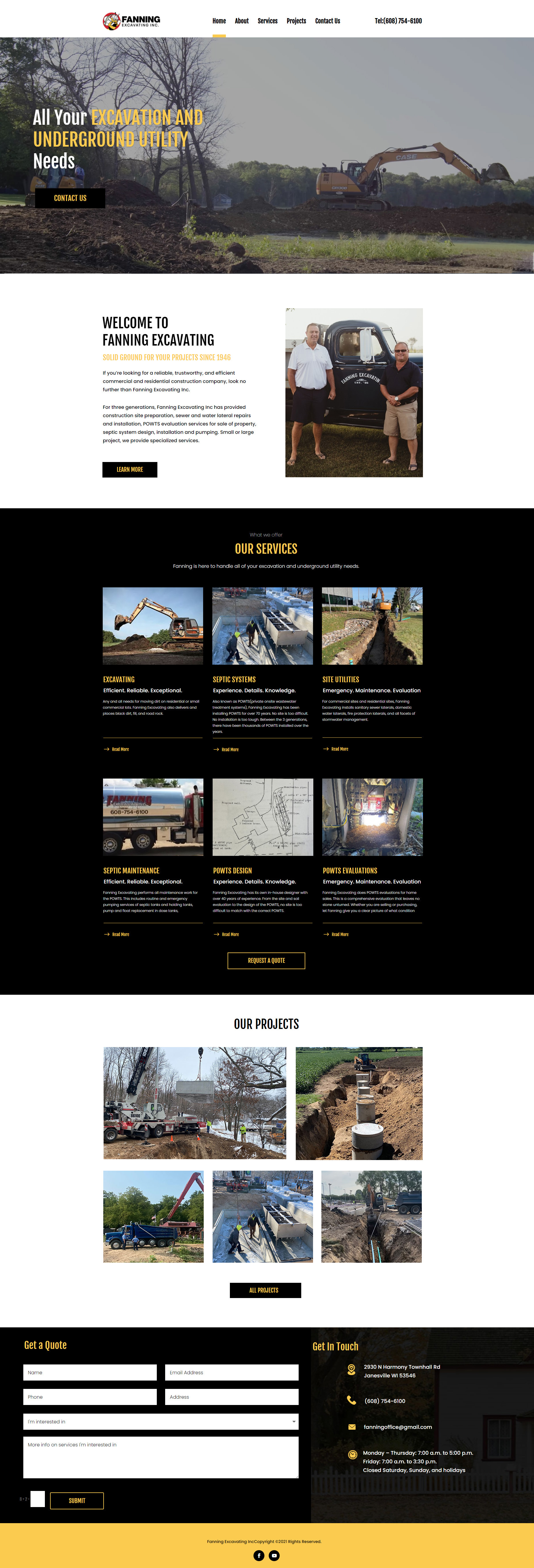 Example of the new and improved WordPress website designed by Foremost Media for Fanning Excavating, INC.