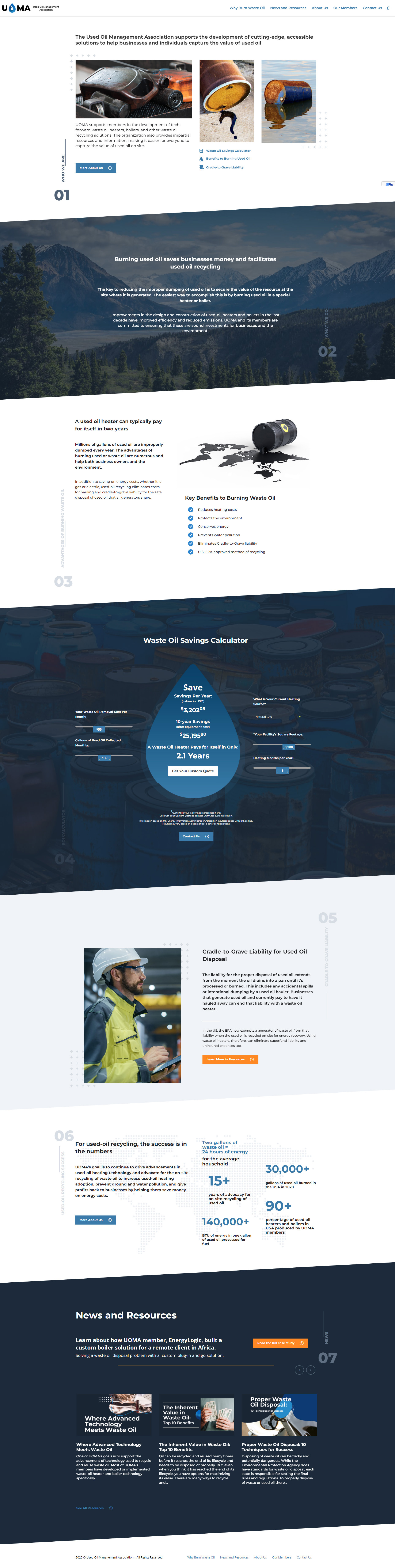 Example of the new and improved WordPress website designed by Foremost Media for Used Oil Management Association USA
