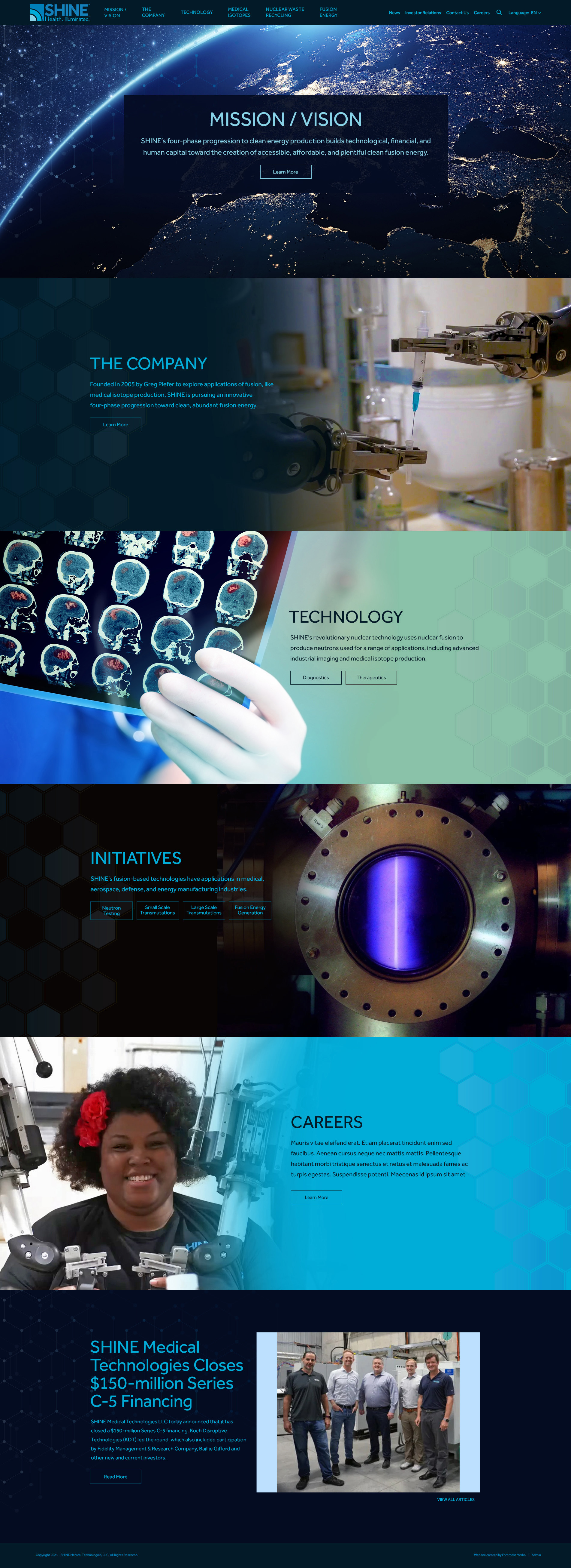 Example of the new and improved WordPress website designed by Foremost Media for Shine Technologies
