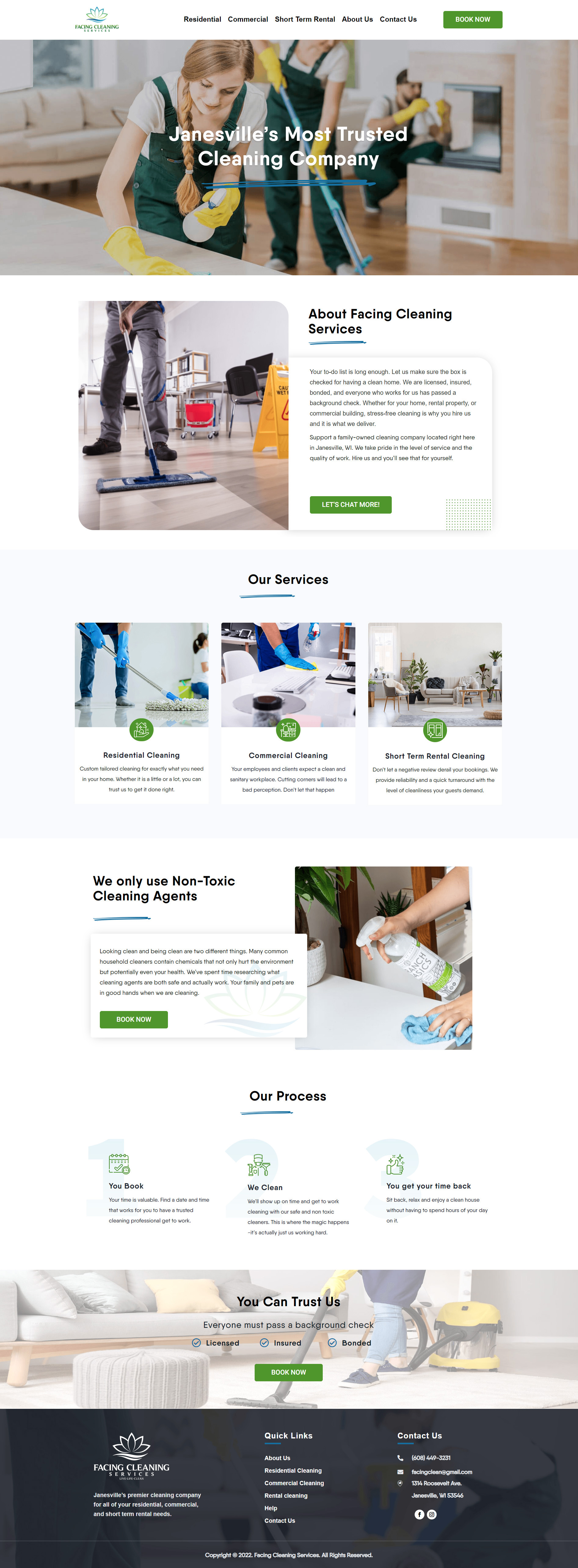 Example of the new and improved WordPress website designed by Foremost Media for Facing Cleaning Services