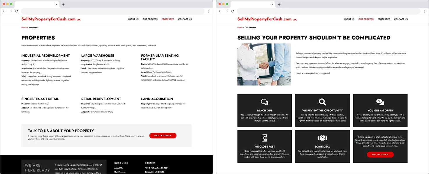 interior page designs on browser mock ups