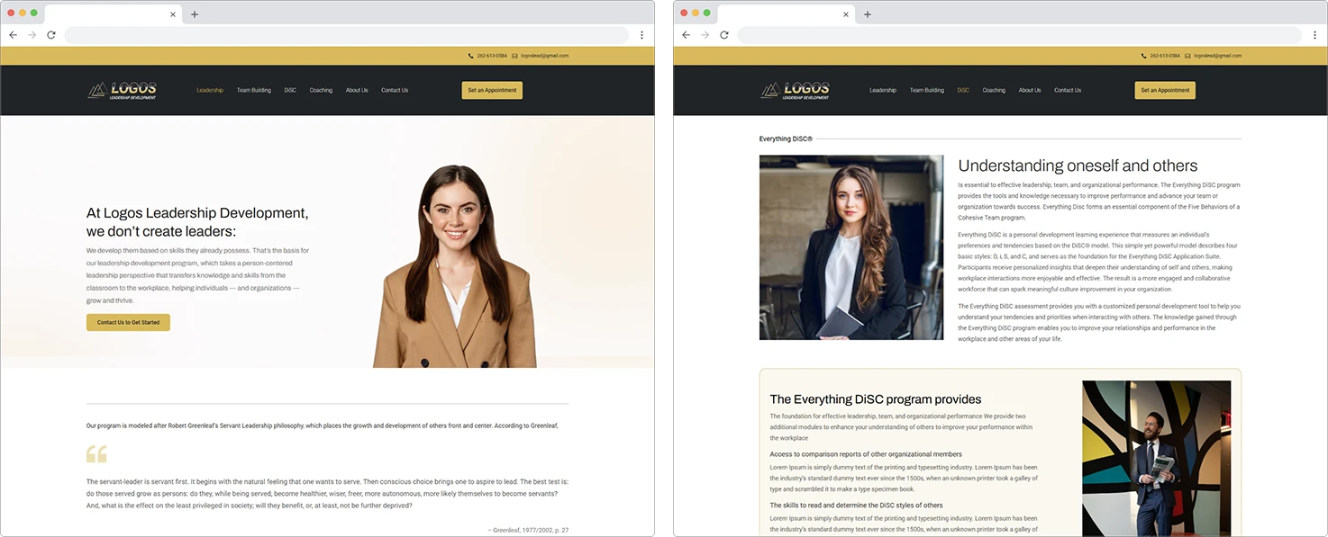interior page mock ups on browser windows