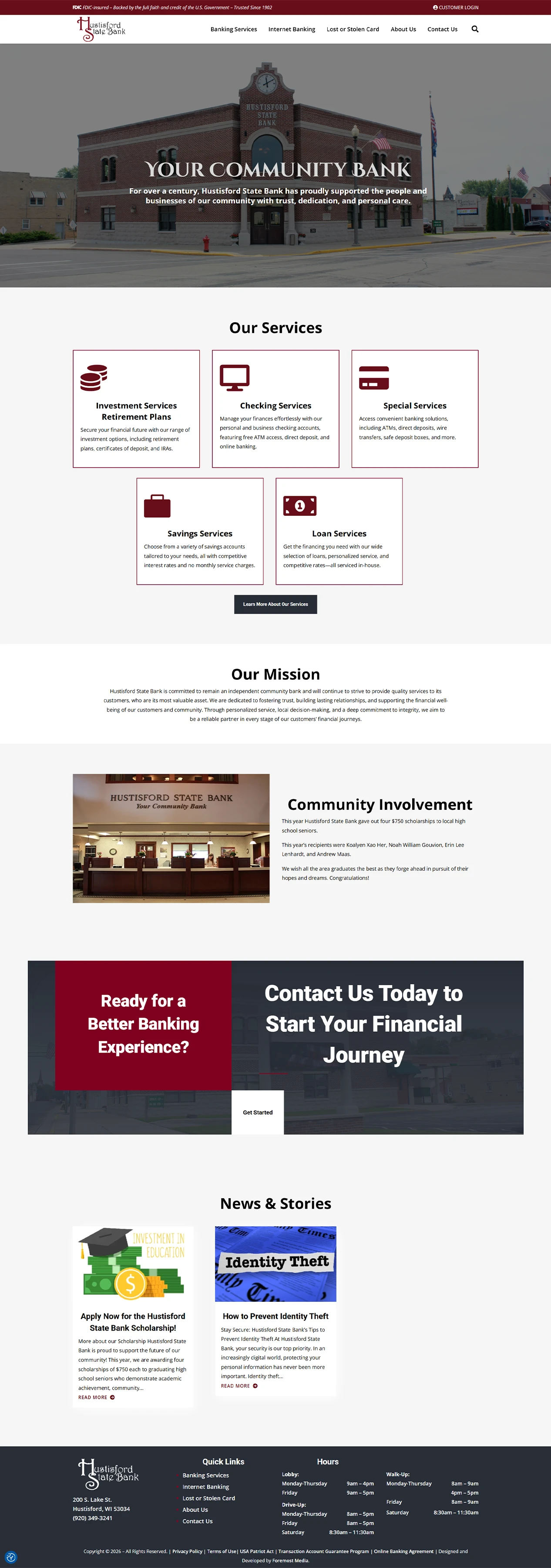 new home page design mockup hustisford state bank