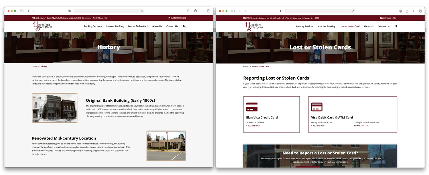 interior page mockups on browser screens