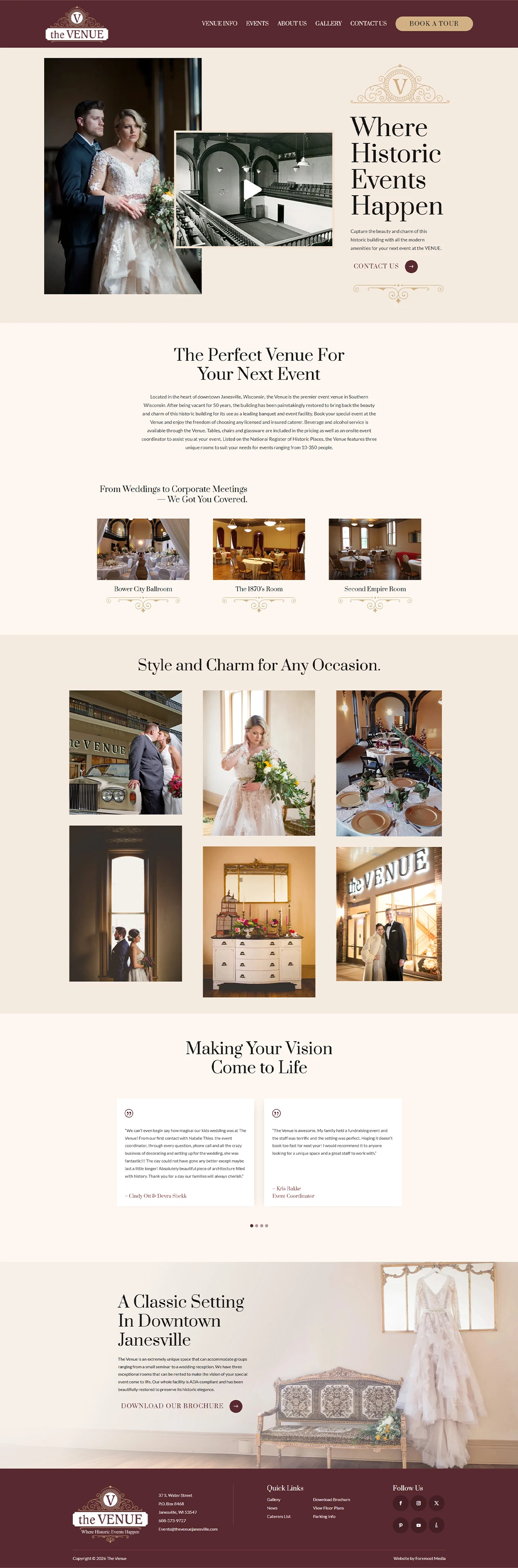 home page design for the venue