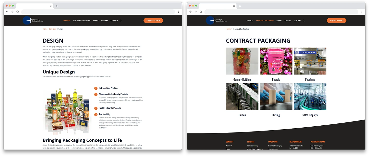 interior page designs in browser mockups