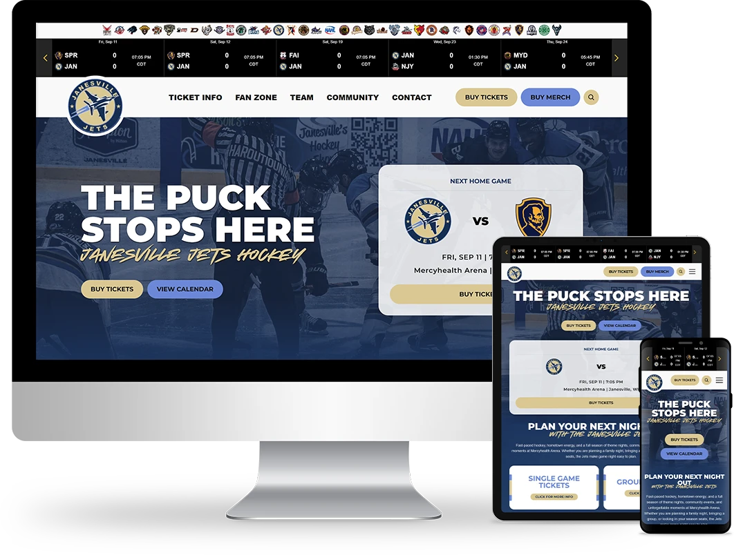 new janesville jets hockey team website on responsive devices