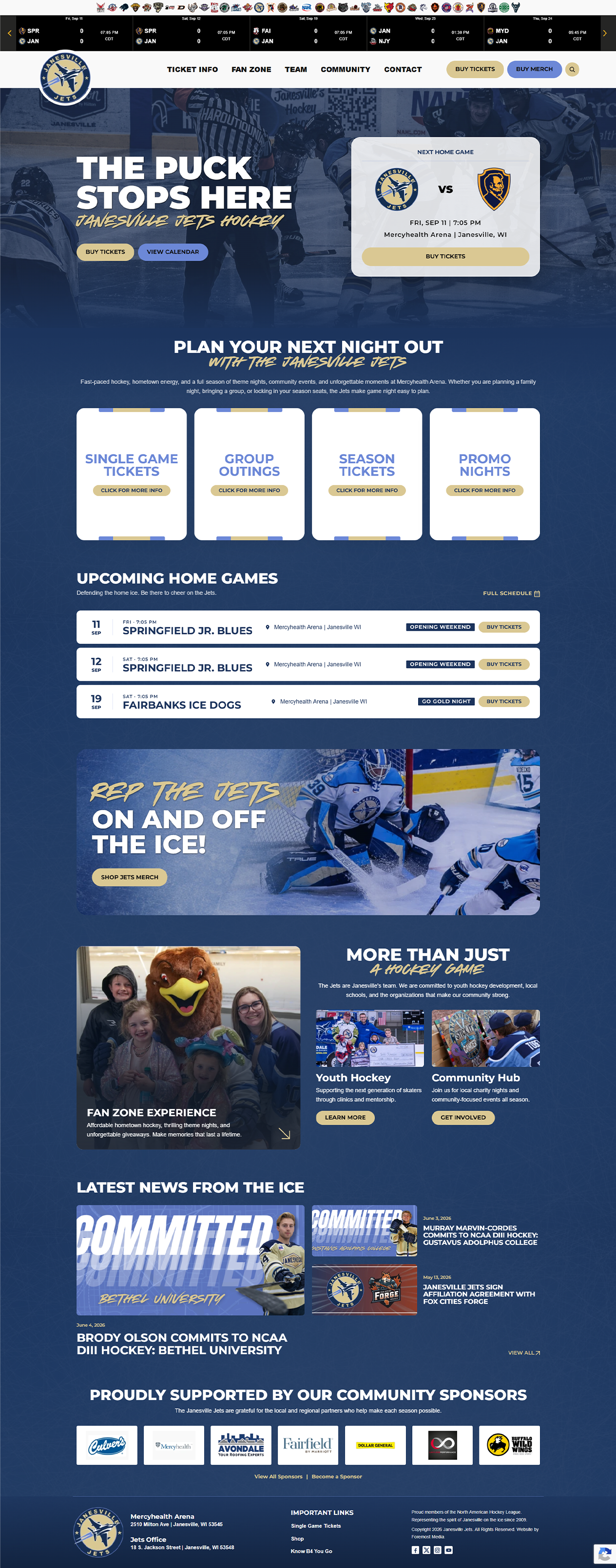 new home page design for the janesville jets