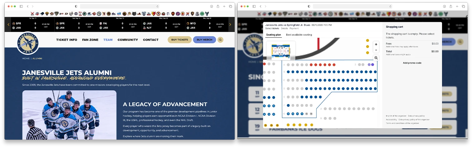jets interior page designs browser mockups
