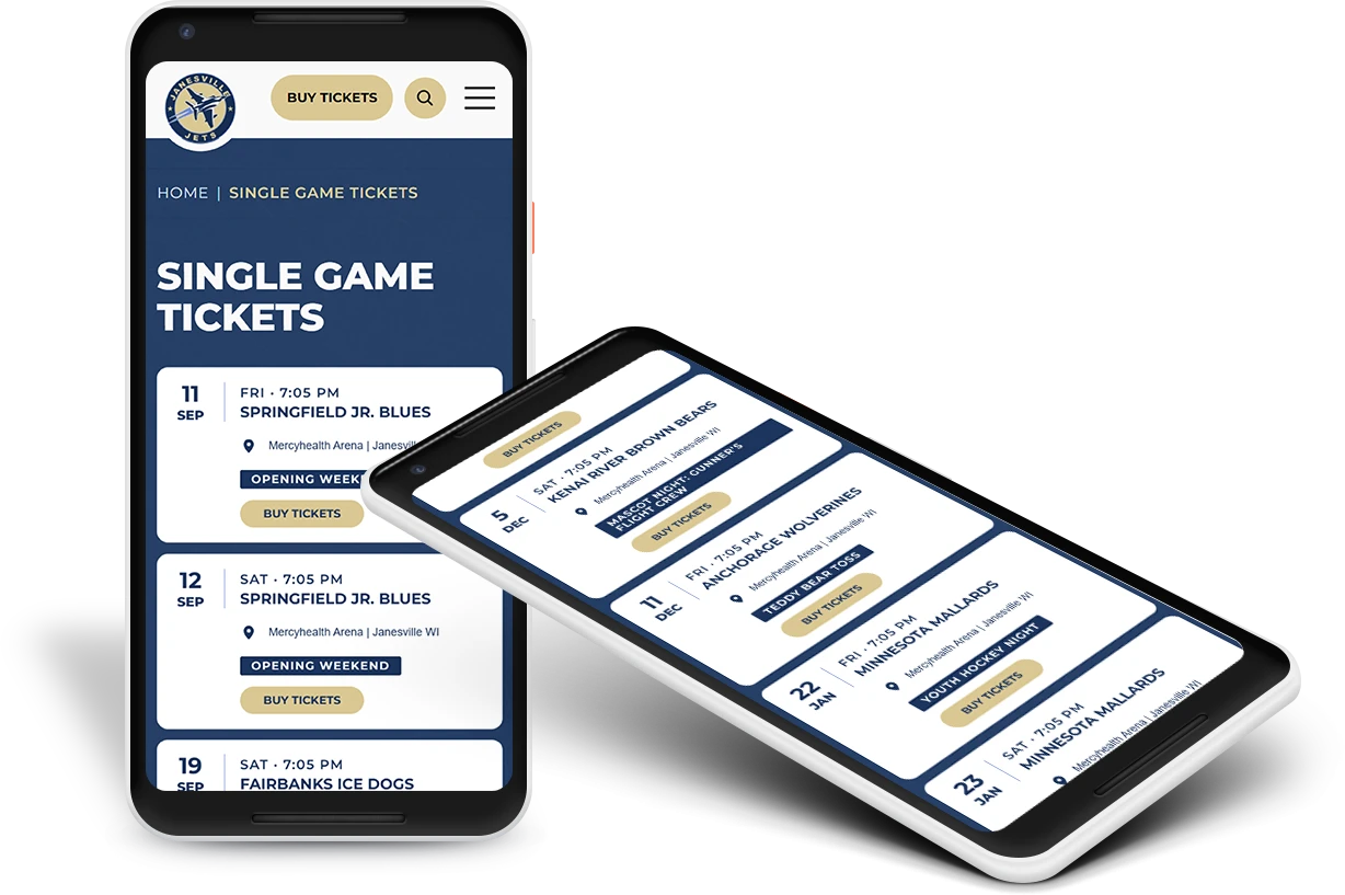 jets tickets page on mobile mockup